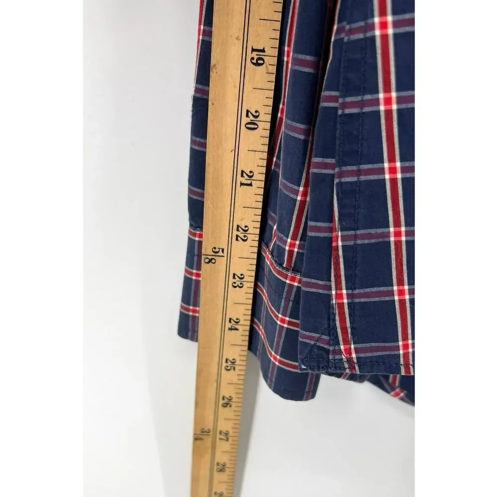 Banana Republic Luxe Poplin Shirt Men's Size M Grant Slim Fit Red Blue Plaid